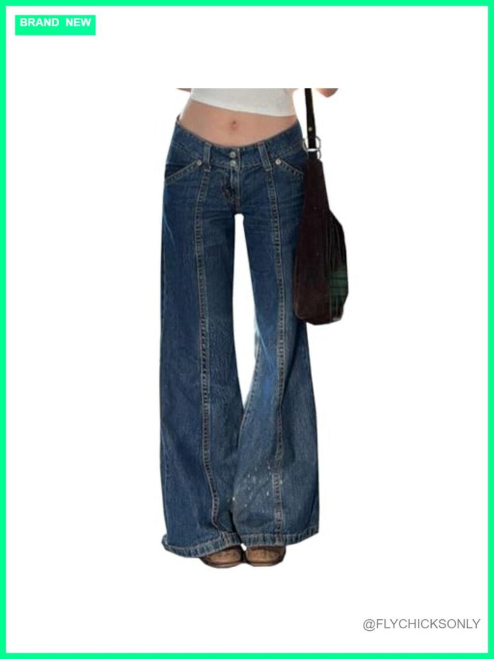 Low Rise Flare Stretch Jeans Cotton Blend Seam Front Bell Bottom Women